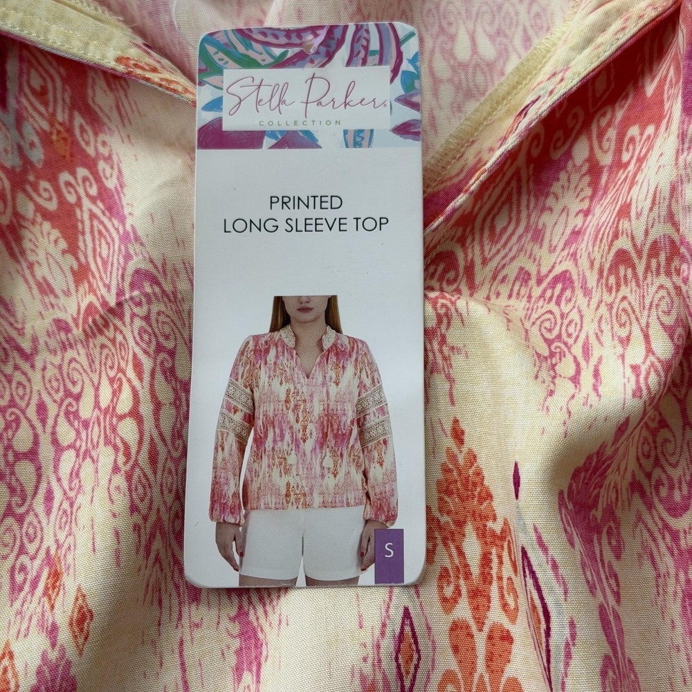 Stella Parker Printed Long Sleeve Top Womens Small Pink Bombay Damask Boho Lace - Picture 10 of 16